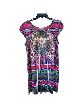 One World Womens Knee Length Dress Purple Boho Colorful Lightweight Mandala